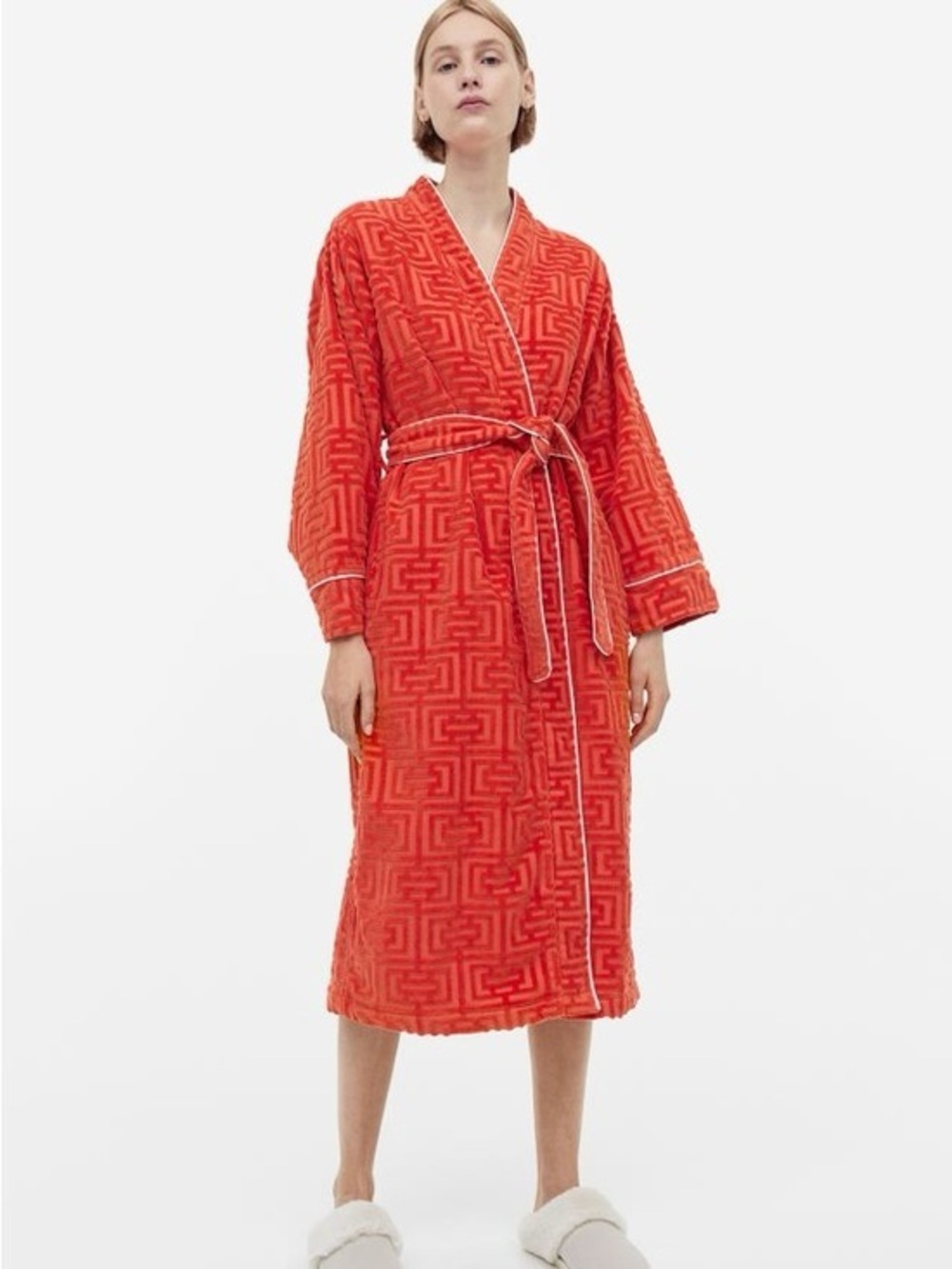 Orange Red Textured Velvet Bath Robe